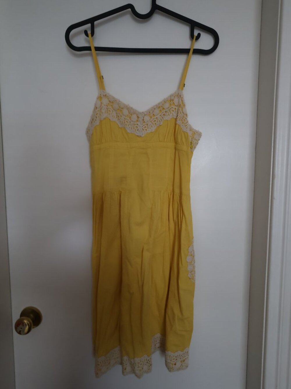 Kimchi Blue Yellow Lace-Trim Spaghetti-Strap Mini Dress